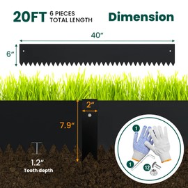 Galvanized Steel Landscape Edging Metal Landscape Edging Black Steel Landscaping Metal Garden Edging Border 6 Inch Depth 40 Inch Strips 6pcs for Lawn Yard 20 Feet Total (with 6 Clips)