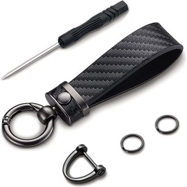 Ziciner - Llavero de fibra de carbono para coche, llavero universal de piel premium, giratorio de 360 grados con anillo en D antipérdida