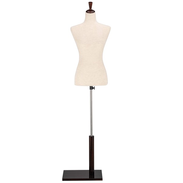 VINGLI Female Dress Form, Mannequin Torso Body with Adjustable Wood Stand for Dress Display Clothes Design, Pinnable Manikin (White, 6-8)
