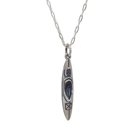 Sterling Silver Kayak - Camping and Adventure - Nautical and Marine Themed Charm Necklace, 18"