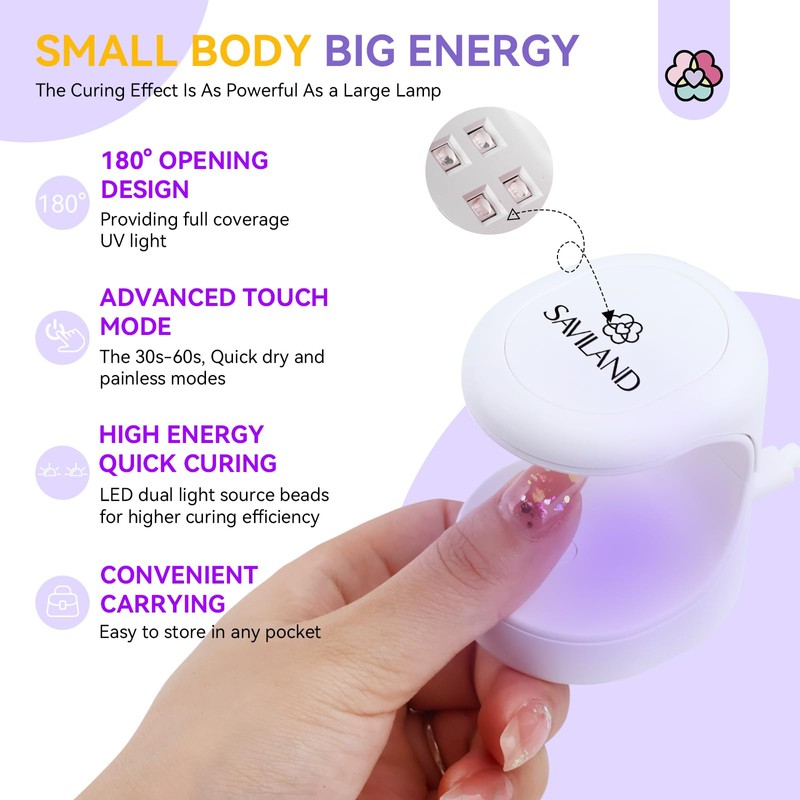 Saviland Mini Nail Lamp, Quick-Dry Gel Nail Lamp 16W, Portable