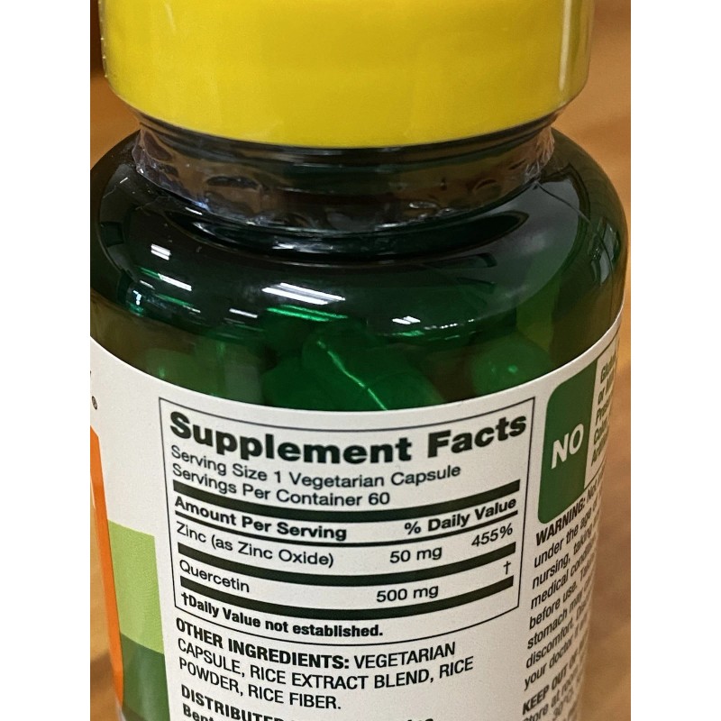 SPRING VALLEY QUERCETIN SUPPLEMENT WITH ZINC 500 MG 60 VEG