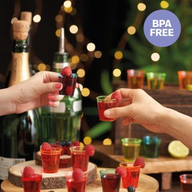 MATANA 600 Neon Hard Plastic Shot Glasses, 30ml - Sturdy & Reusable - Jello & Tequila Shots, Sample Tasting Cups - Shot Cups for Birthdays, Weddings, Christmas, BBQ, Parties