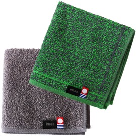 imaa Certified Imabari Towel, Hand Towel, Handkerchief, Set of 2, Made in Japan, 100% Cotton, 17M, Gray x Green