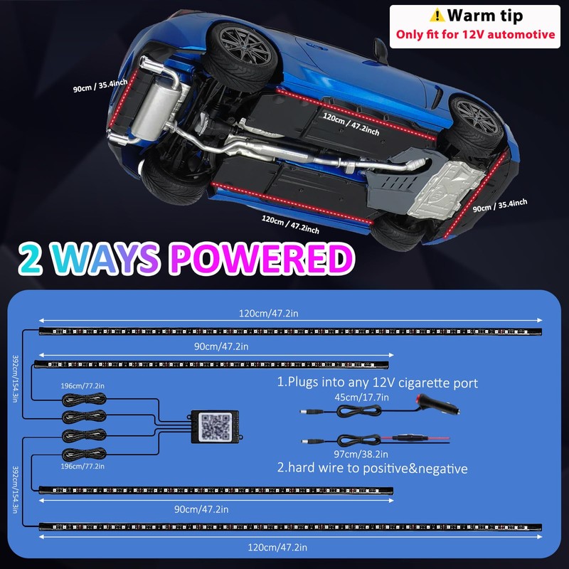 YUGUANG 4Pcs Underglow Kit for Car, APP Control Multicolor Car