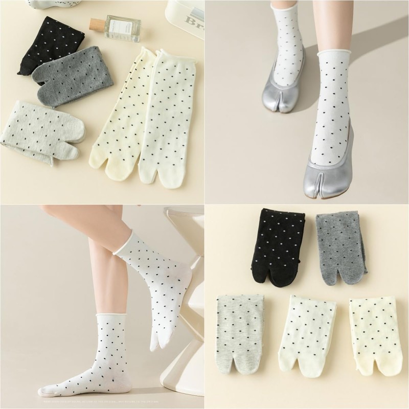 Qzkouma FZDD-75 Women's 2 Toe Socks, 3 Pairs Set, Cotton