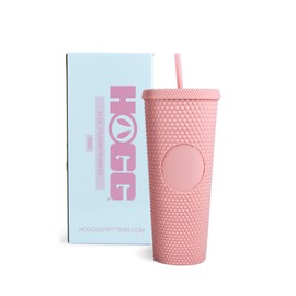 Hogg 24oz Studded Tumbler - Pink, Iced Coffee Cups with Lids Reusable, 24 oz Tumbler with Lid and Straw, Venti Reusable Iced Coffee Cup, Bling Cup, DIY Circle for Vinyl or Stickers, Light Pink Tumbler