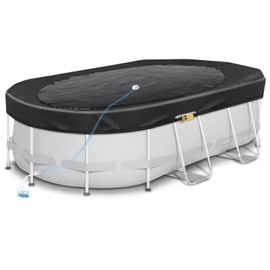 18 x 9Ft Oval Pool Cover for Above Ground Pools, Thickened 420D Pool Covers with Automatic Drain, Winter Pool Cover with Ratchet Buckle, Tear Resistant & Quick Installation