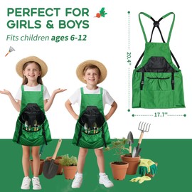 Floradrift Kids Gardening Apron,Canvas Garden Apron with Pockets and Harvesting Pouch for 6-12 Grils and Boys,Great Gifts for Kids,Green