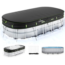 UIRWAY 12x24 FT Winter Oval Pool Cover with Reflective Strips for Above Ground Pool, Oval Solar Pool Cover Including Windproof Rope Tie and Luminous Ground Nails, Swimming Pool Cover with 2 Handles