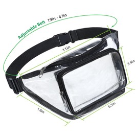 Garnen Clear Fanny Pack Stadium Approved for Women/Men, Transparent Belt Bags for Stadium Events, Concerts, Adjustable See Through Waist Bag for Festival, Rave, Sports, Fit approved size:12x12x6 Inch