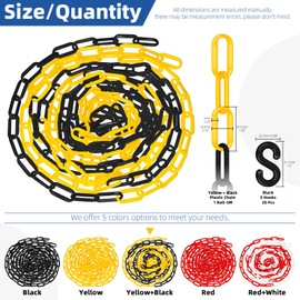 Glarks 21pcs 5M x 6mm Plastic Chain Barrier with S Hooks, Yellow-black Plastic Chain Links, Safety Barrier Chain, Weatherproof Plastic Safety Chain for Crowd Control, Queue Line, Parking