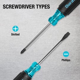 DURATECH 2-Piece S2 Steel Screwdriver Set, Professional Screwdrivers with Non-Slip Cushion Grip & Marked Specifications, Phillips and Flathead Screw Driver, Hand Tool for Home and Industrial Use