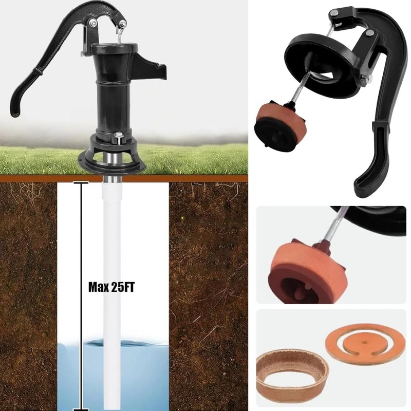 INREPRO Hand Well Pump, Antique Cast Iron Manual Pitcher Pump,