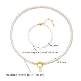 RINHOO FRIENDSHIP - Juego de collar de perlas con inicial para mujer, gargantilla de perlas de imitación bohemia, pulsera, joyería de moda, regalo de dama de honor para mujer, Cobre, Circonita cúbica