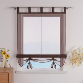 ESLIR Roman Blind with Tabs, Kitchen Curtains, Transparent Tab-Top Blind Curtains, Modern Voile Brown, W x H, 100 x 155 cm, Pack of 1