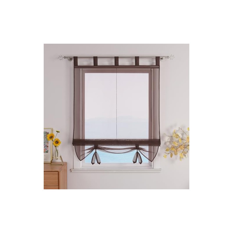 ESLIR Roman Blind with Tabs, Kitchen Curtains, Transparent Tab-Top Blind