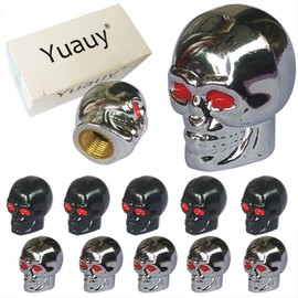 Yuauy 5 sets Skull Style Shape Tires Valve Stem Caps Antirust Copper Core for Motorcycle Bike Car, 5 PCs Black and 5 PCs Silver (Total 10 PCs)