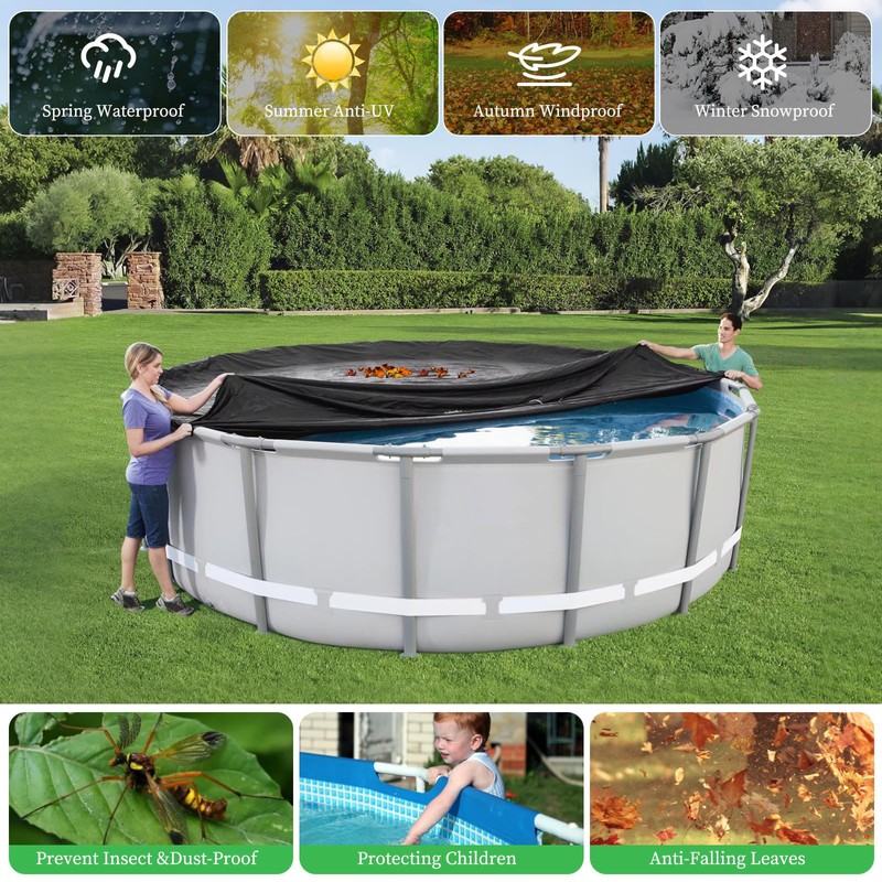 HIGHTQURO 18Ft Round Pool Cover,Heavy Duty Waterproof Round Pool Covers