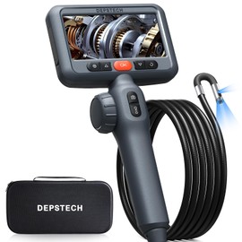 DEPSTECH Two-Way Articulating Borescope with Dual Lens, 4.5" IPS Screen, 210° Articulated Industrial Endoscope Camera with Lights, 5FT Snake Scope Inspection Camera Tool for Wall Engine Auto Mechanics
