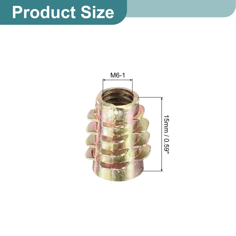 sourcing map 40Pcs Hex Threaded Inserts, M6-1x15 Zinc Alloy Hex-Flush