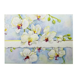 Set of 3 - White Orchid Portfolio Boxed Note Cards by Carol Wilson. 10 embossed 4x5 Die-Cut Notecards and Matching Envelopes in Decorative Gift Box with Magnetic Flap. NCP2213
