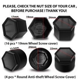 Biomar Labs 19mm Car Wheel Nut Covers 20 Pack with Removal Tool Black LC 38