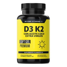 Vitamina D3  Vitamina K2 con Aceite de Coco Extra Virgen  MCT (Trigliceridos) Aceite Coco Capsulas Cpsula Blanda Premium - Vitaminas Mujer  Hombre -  