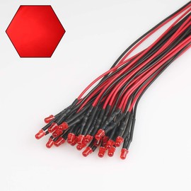 EDGELEC 50pcs 12 Volt 3mm Red LED Lights Emitting Diodes Pre Wired 7.9 Inch DC 12v LED Light Diffused Colored Lens Small LED Lamps