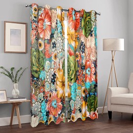 MissHope Boho Floral Flower Blackout Curtains Bohemian Colorful Decor Light Blocking Grommet Drapes for Women Girls Bedroom Living Room Dining Room Darkening Curtains 2 Panels, 42x63 Inch