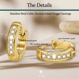 ADAIER Iced Out Hoop Earrings Cubic Zirconia Huggie Cartilage Cuff Stainless Steel Earrings Hypoallergenic Hoop Huggie Earrings For Men Women SE-41, 13mm, Stainless Steel, Cubic Zirconia