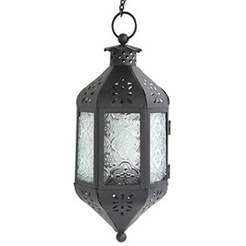 Vela Lanterns Hanging Moroccan Decorative Candle Lantern Holder for Outdoor Decor, Clear Glass