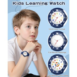 Ayybboo Children's Watch Boys Girls Learning Watch Children Analogue with 3ATM Waterproof Soft Strap Easy to Read 4-12 Years, blue, Modern