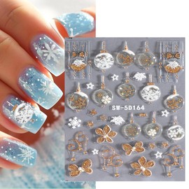 5D Snowman Nail Decals Embossed Flower Crystal Ball Christmas Tree Nail Art Stickers Christmas Nail Stickers 3 Sheets Self-Adhesive Elk Snowflake Santa Claus Nail Decoration for Women Girls DIY Nail