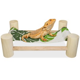 Dojomadf Wooden Bearded Dragon Cloth Bed, Reptile Hammock for Bearded Dragon Tank Accessories, Small Animal Habitat Decor