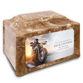 GetUrns Devotion Sandy Beach Adult Cremation Urn for Human Ashes I Motorcycle UV Printing Cultured Marble Urns for Male and Female I 200lbs