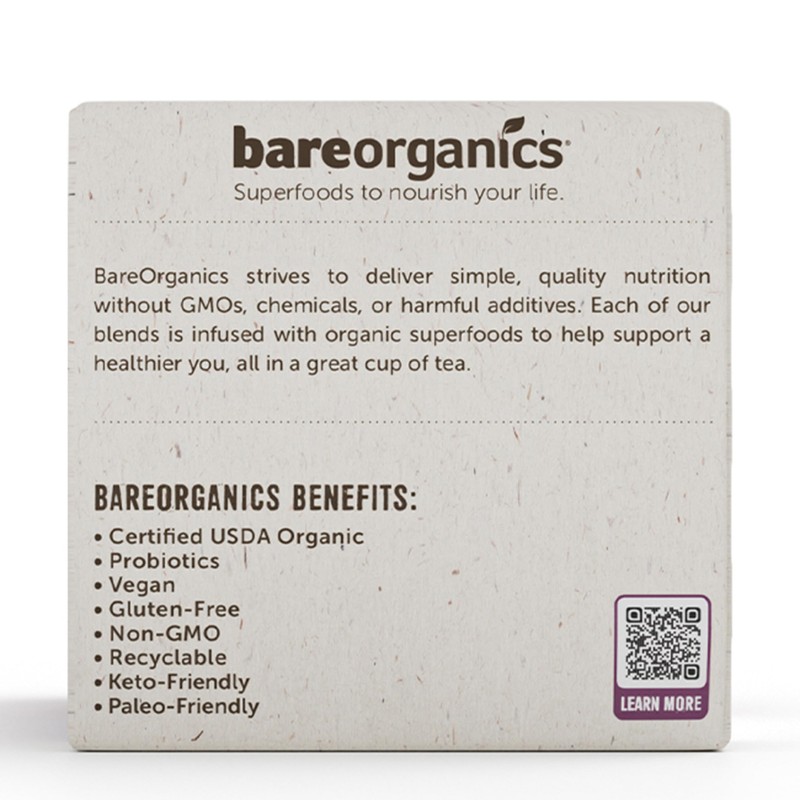 BareOrganics DAILY DEFENSE TEA (Organic) with superfoods and Probiotics, 10ct