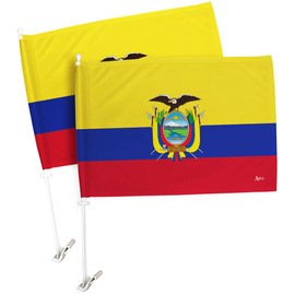 World Cup 2022 Ecuador Car Flag 2 PCS 32 Country Bandera Para Carro Auto Decorations Banner For Window Decor Clip Pole Accessories FIFA Sports Fans Outdoor Football Soccer Ecuadorian Gifts Made In USA