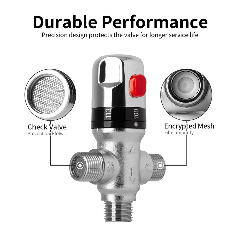 Thermostatic Mixing Valve, 1/2 NPT Threaded Water Temperature Control Valve,