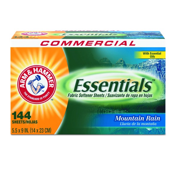 Arm & Hammer - CDC 14995 3320000102 Essentials Dryer Sheets, Mountain Rain, Box of 144 Sheets (Case of 6 Boxes)