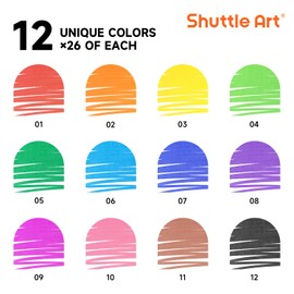Shuttle Art 312 Pack Washable Super Tips Markers, 12 Assorted Colors Conical Tip Large Markers Bulk with a Box, Bonus Caps, Home Classroom School Supplies for Toddlers Kids Adults Students Teachers