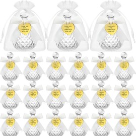 Newtay 24 Sets Holy Water Bottles 100ml Catholic Christian Glass Bottles with Heart Lapel Pins Organza Bags and White Ribbon Holy Water Container for Church Wedding Baptism Party Favors Gift