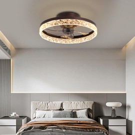 XAHZSM Low Profile Ceiling Fan with Light and Remote Control, Dimmable LED Ceiling Fan, 6 Speeds, Timing Reversible Blades, Brown, 20"