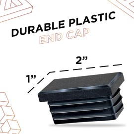 Prescott Plastics 1" x 2" Ribbed Plastic Hole Caps, Rectangular Black Metal Tubing End Caps, Strong Indoor Outdoor & Furniture Leg Inserts, Impact & Weather Resistant, Made in the USA - 4 Pack