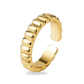 UneDouce Gold Chunky Dome Rings for Women | Textured Puffy Statement Band Ring Stacks | 14K Gold Plating Adjustable Rings for Women, Brass, No Gemstone