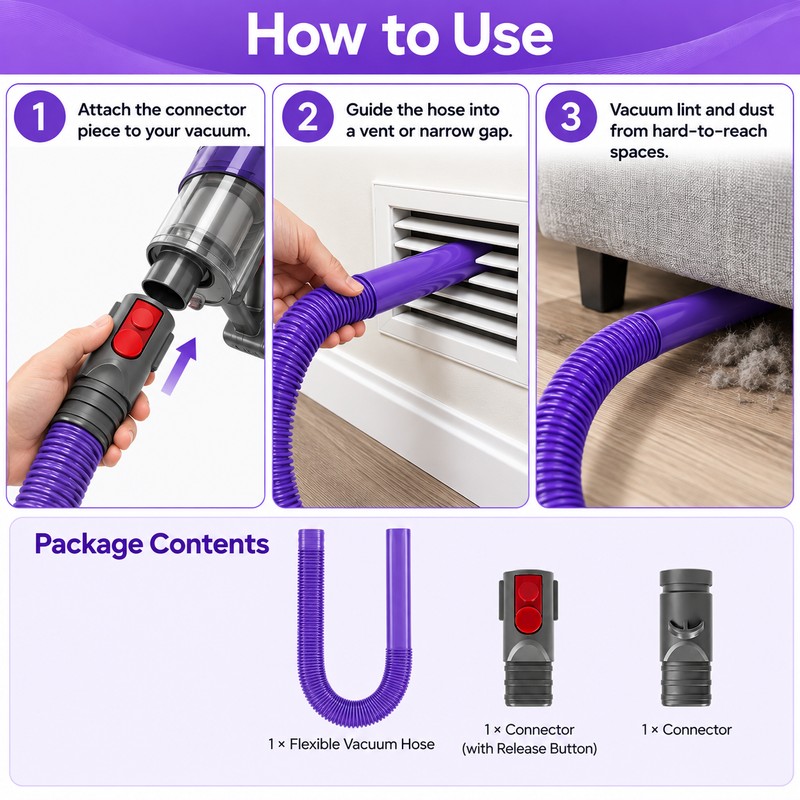 Dryer Vent Cleaning Hose for Vacuum Use – Flexible Crevice