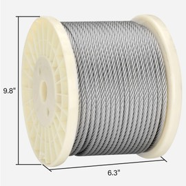 Thickened 1/4 Stainless Steel Cable, 200ft Wire Rope, 7X19 Strands Aircraft Cable, 6400lbs Breaking Strength, Zip Line for Heavy Duty Applications, Deck Railing, String Lights & Yard Zipline