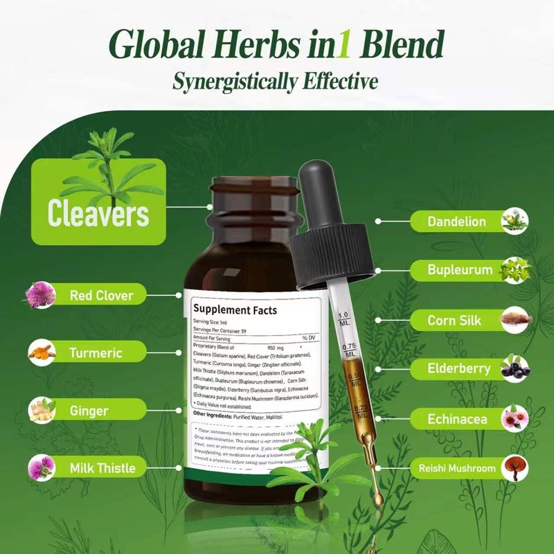 Cleavers Liquid Drops, with Red Clover, Corn Silk and Bupleurum,