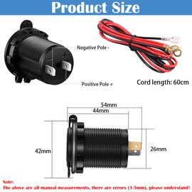 USB Charger Socket, Dujelixa Dual 5V/2.1A USB Red Aperture Waterproof 12v Socket Car Charger Power Outlet, USB Car Charger with 60cm Wire Fuse for 12V/24V Car, motorcycle, RV, boat, yacht(1Pcs)