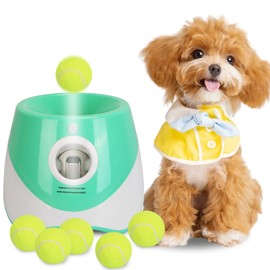 Automatic Ball Launcher for Dogs, Interactive Dog Ball Thrower with 6 PCS 1.96" ETPU Balls, 3 Adjustable Distance Settings (9.84-29.52FT), Indoor Outdoor Fetch Trainer Toy for Small & Medium Dogs